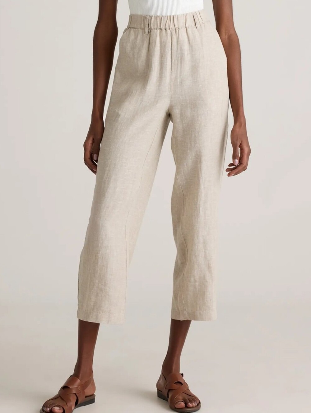 Quince Natural Linen Crop Wide-Leg Pants
